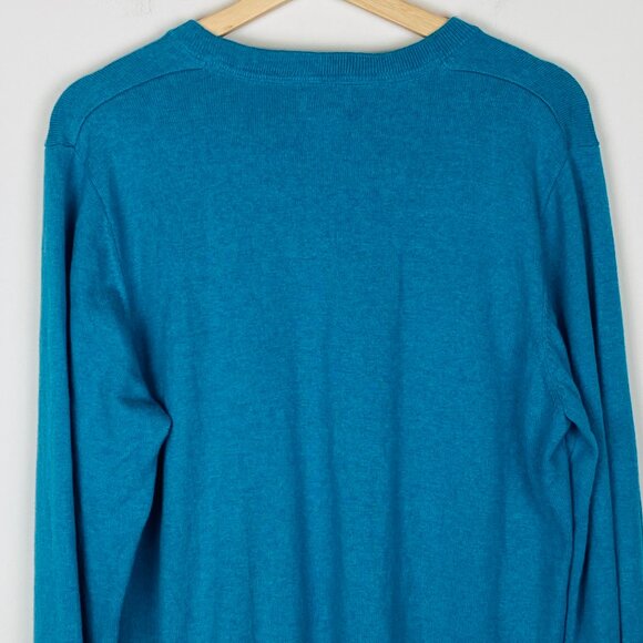 L.L. Bean Blue V-Neck Knit Pull Over Sweater Cotton Cashmere Blend, Men’s Size M - Picture 6 of 9